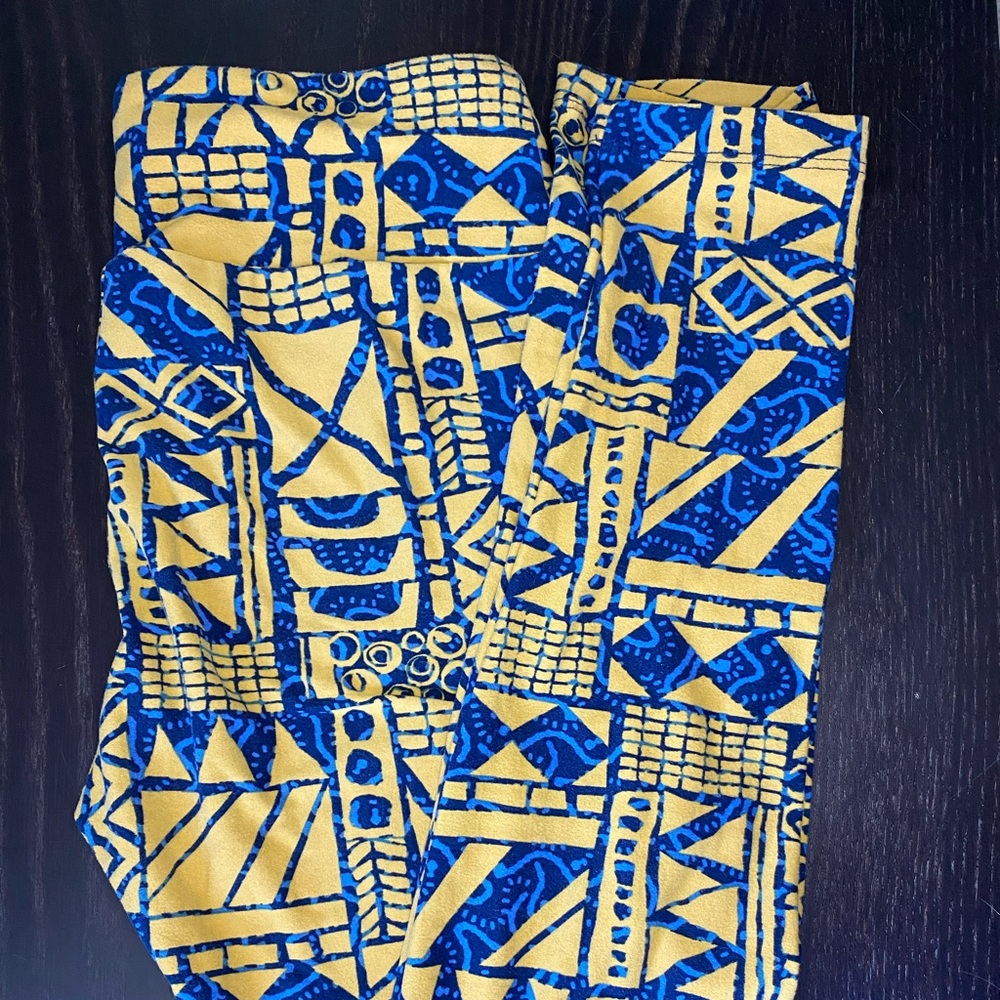 LulaRoe leggings blue and yellow